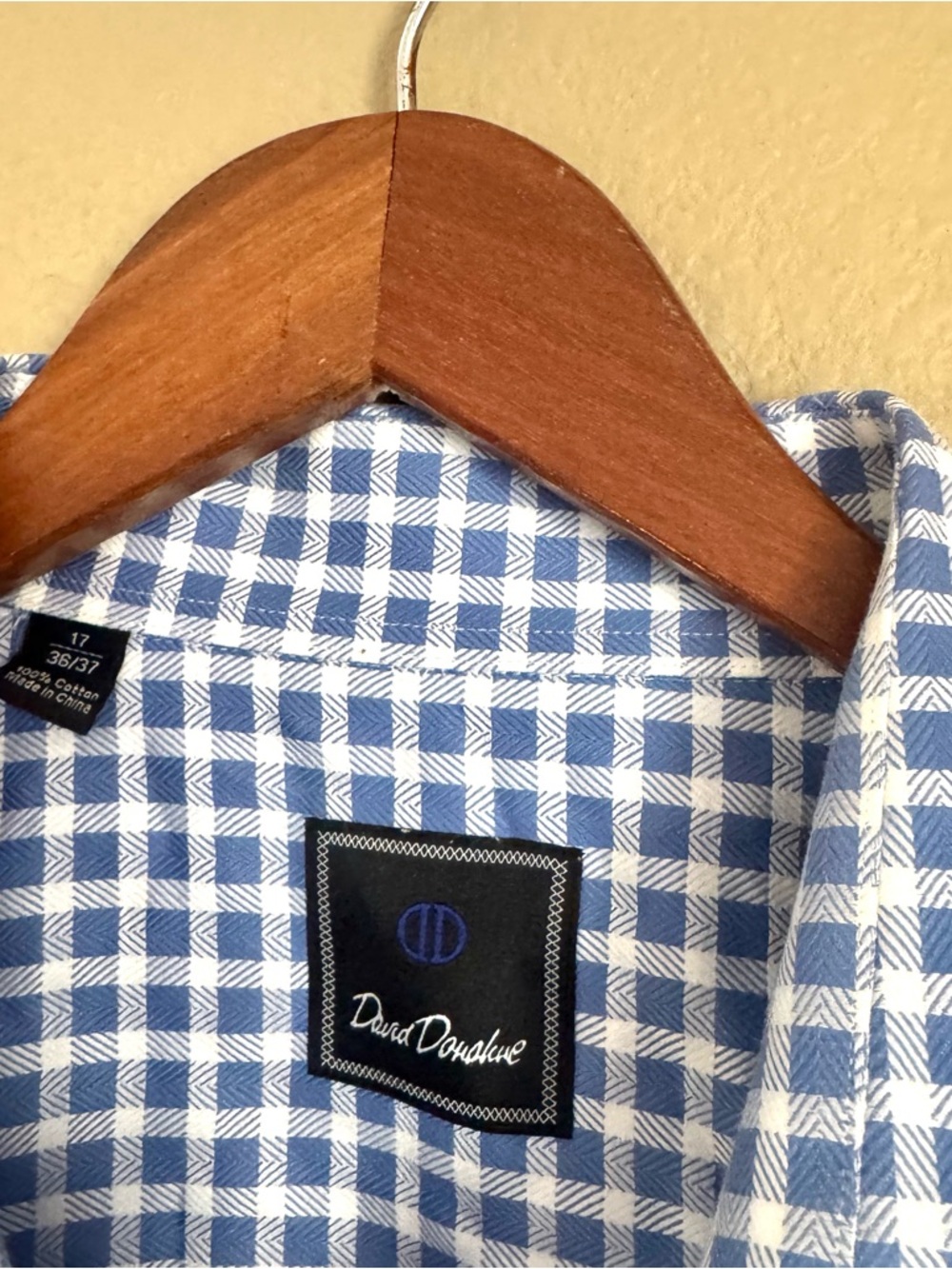 David Donahue MENS Checkered Button Front Long Sleeve Shirt Blue Size 17 | 36/37 - Picture 3 of 8